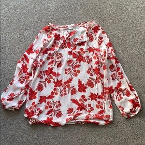 Red and white flower blouse